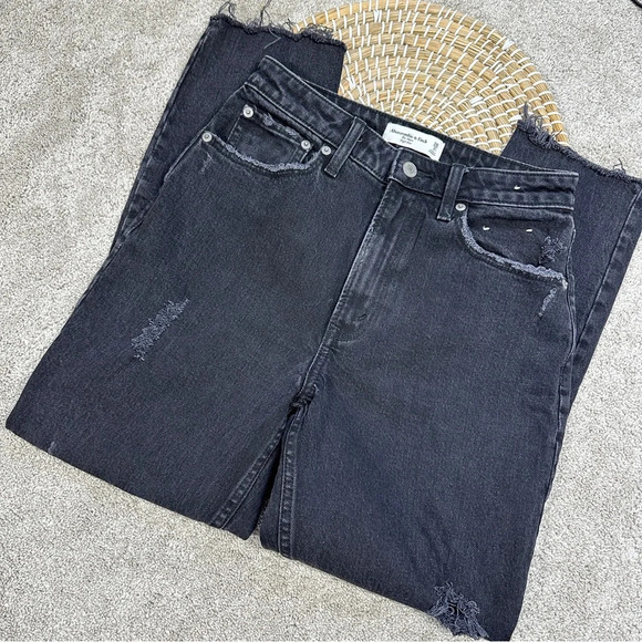 Abercrombie & Fitch Curve Love The Mom High Rise Skinny Jean Black Destroy 26 2R - Picture 2 of 15